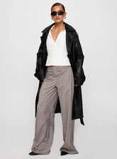 Think Later Faux Leather Trench Coat Black